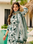Green White Printed Silk Blend Salwar Suit Set - BONYHUBSALWAR KAMEEZ