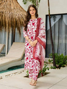 Red White Printed Silk Blend Salwar Suit Set - BONYHUBSALWAR KAMEEZ