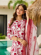 Red White Printed Silk Blend Salwar Suit Set - BONYHUBSALWAR KAMEEZ