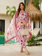 Red White Printed Silk Blend Salwar Suit Set - BONYHUBSALWAR KAMEEZ