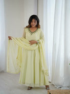 Light Cream Georgette Handwork Anarkali Suit Set - BONYHUBSALWAR KAMEEZ