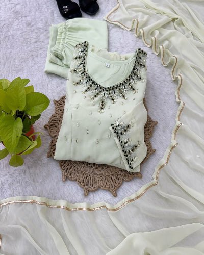 Light Cream Georgette Handwork Anarkali Suit Set - BONYHUBSALWAR KAMEEZ