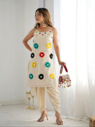 Off White Khadi Cotton Mirror Khatli Work Punjabi Dhoti Kurti Set Of 2 - BONYHUBSALWAR KAMEEZ