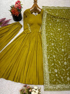 Mehandi Green Chiffon Sequence Work Anarkali Suit - BONYHUBSALWAR KAMEEZ