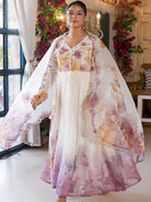 White & Purple Organza Floral Anarkali Suit - BONYHUBSALWAR KAMEEZ