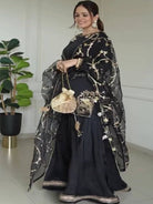 Black Natural Crepe Embroidery Work Sharara Suit - BONYHUBSALWAR KAMEEZ