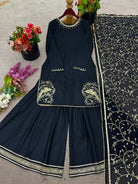 Black Natural Crepe Embroidery Work Sharara Suit - BONYHUBSALWAR KAMEEZ
