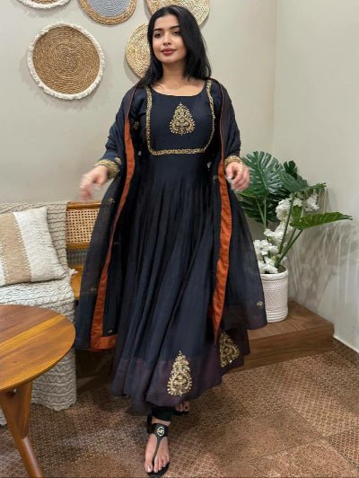 Classy Black Georgette Flair Anarkali Suit Set - BONYHUBSALWAR KAMEEZ