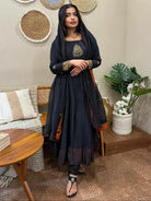 Classy Black Georgette Flair Anarkali Suit Set - BONYHUBSALWAR KAMEEZ