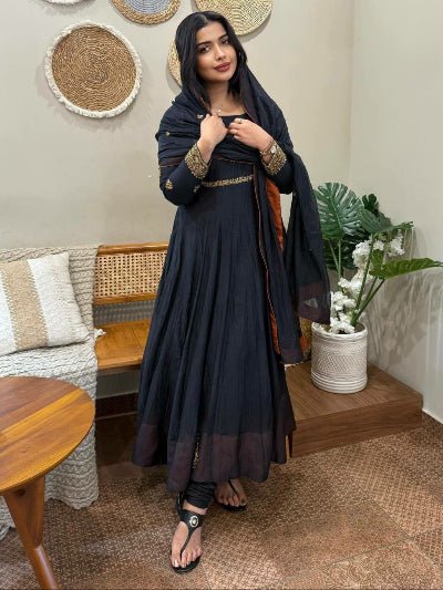 Classy Black Georgette Flair Anarkali Suit Set - BONYHUBSALWAR KAMEEZ