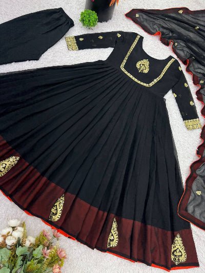 Classy Black Georgette Flair Anarkali Suit Set - BONYHUBSALWAR KAMEEZ