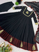Classy Black Georgette Flair Anarkali Suit Set - BONYHUBSALWAR KAMEEZ