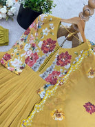 Yellow Floral Print Georgette Anarkali Suit Set - BONYHUBSALWAR KAMEEZ
