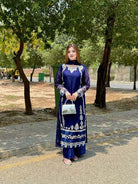 Navy Blue Georgette Embroidery Straight Suit Set - BONYHUBSALWAR KAMEEZ