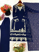 Navy Blue Georgette Embroidery Straight Suit Set - BONYHUBSALWAR KAMEEZ