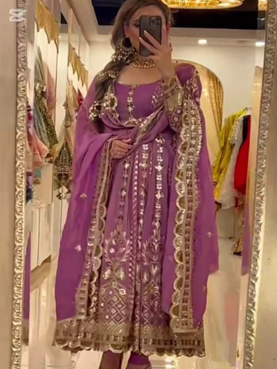 Blush Pink Chinon Silk Embroidery Work Anarkali Suit - BONYHUBSALWAR KAMEEZ