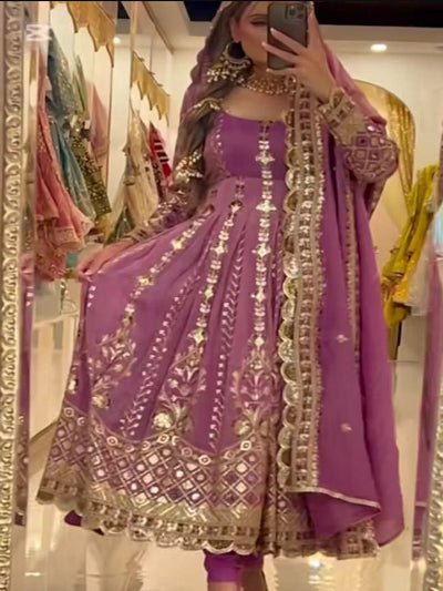 Blush Pink Chinon Silk Embroidery Work Anarkali Suit - BONYHUBSALWAR KAMEEZ