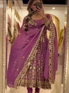 Blush Pink Chinon Silk Embroidery Work Anarkali Suit - BONYHUBSALWAR KAMEEZ