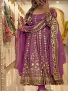 Blush Pink Chinon Silk Embroidery Work Anarkali Suit - BONYHUBSALWAR KAMEEZ