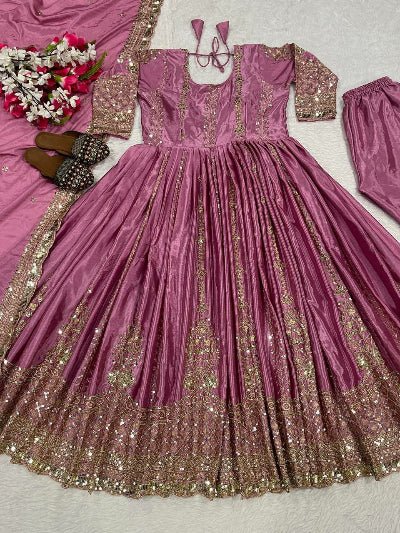 Blush Pink Chinon Silk Embroidery Work Anarkali Suit - BONYHUBSALWAR KAMEEZ
