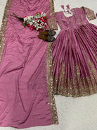 Blush Pink Chinon Silk Embroidery Work Anarkali Suit - BONYHUBSALWAR KAMEEZ