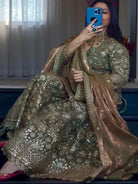 Olive Green Sequins Work Sharara Suit Set - BONYHUBSALWAR KAMEEZ