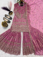 Blush Pink Sequins Work Sharara Suit Set - BONYHUBSALWAR KAMEEZ