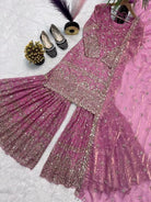 Blush Pink Sequins Work Sharara Suit Set - BONYHUBSALWAR KAMEEZ