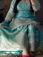 Light Blue Sequins Work Sharara Suit Set - BONYHUBSALWAR KAMEEZ