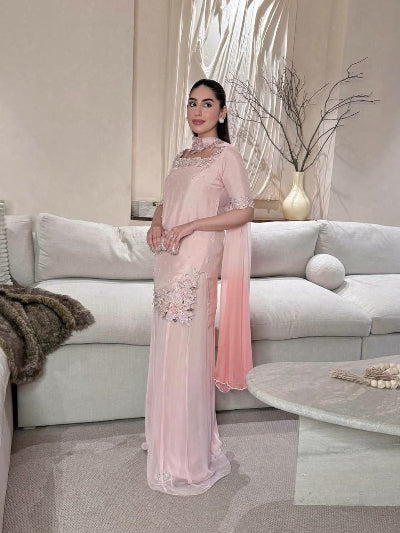 Powder Pink Embroidered Pearl Work Palazzo Suit Set