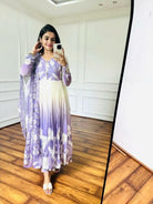 Purple Lavender Cream Ombre Georgette Anarkali Suit Set - BONYHUBSALWAR KAMEEZ