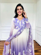Purple Lavender Cream Ombre Georgette Anarkali Suit Set - BONYHUBSALWAR KAMEEZ