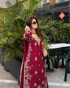 Maroon Georgette Embroidered Sequins Sharara Suit - BONYHUBSALWAR KAMEEZ