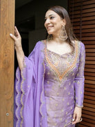 Lilac Simar Silk Embroidered Gharara Suit Set - BONYHUBSALWAR KAMEEZ