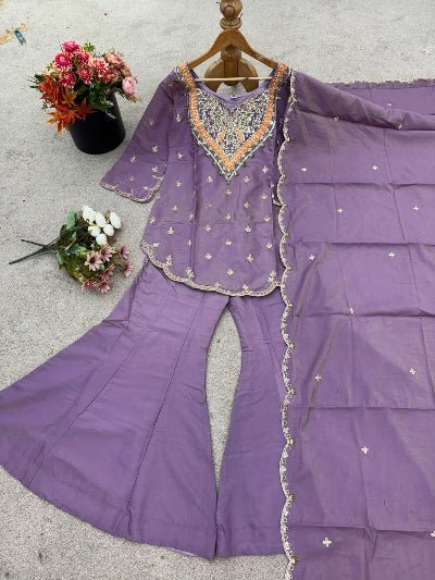 Lilac Simar Silk Embroidered Gharara Suit Set - BONYHUBSALWAR KAMEEZ