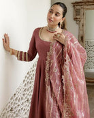 Dusty Mauve Pink Embroidered Anarkali Suit - BONYHUBSALWAR KAMEEZ