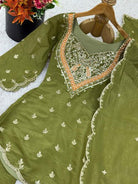 Mehendi Green Simar Silk Embroidered Gharara Suit Set - BONYHUBSALWAR KAMEEZ