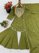Mehendi Green Simar Silk Embroidered Gharara Suit Set - BONYHUBSALWAR KAMEEZ
