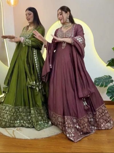 Designer Roman Silk Anarkali with Sequence Dupatta - BONYHUBSALWAR KAMEEZ