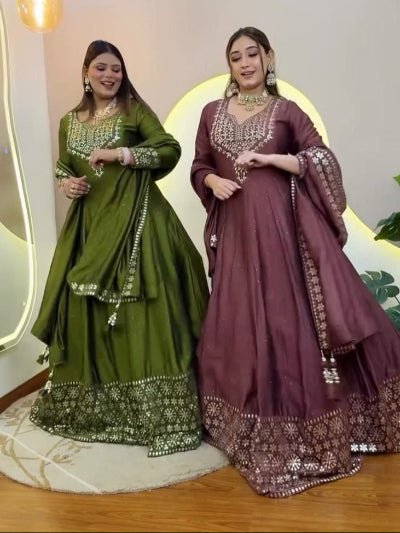 Designer Roman Silk Anarkali with Sequence Dupatta - BONYHUBSALWAR KAMEEZ