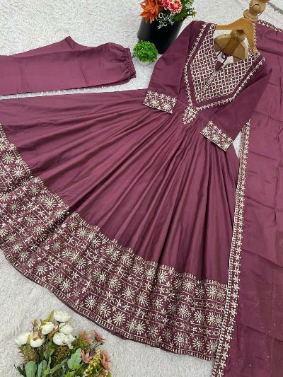 Designer Roman Silk Anarkali with Sequence Dupatta - BONYHUBSALWAR KAMEEZ