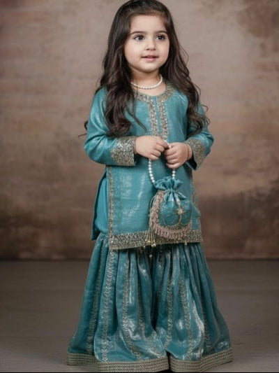 Blue Girls Silk Sharara Set UK | Kids Ethnic Wear