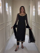 Black Georgette Moti Work Straight Suit Set - BONYHUBSALWAR KAMEEZ