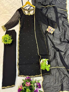 Black Georgette Moti Work Straight Suit Set - BONYHUBSALWAR KAMEEZ