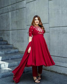 Red Shimmer Silk Anarkali Suit Set - BONYHUBSALWAR KAMEEZ