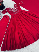Red Shimmer Silk Anarkali Suit Set - BONYHUBSALWAR KAMEEZ