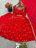 Red Georgette Ethnic Embroidered Anarkali Suit Set - BONYHUBSALWAR KAMEEZ