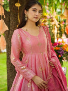 Pink Crunchy Silk Embroidered Anarkali Suit Set - BONYHUBSALWAR KAMEEZ