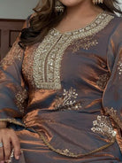 Elegant Grey Bronze White Embroidery Farshi Suit - BONYHUBSALWAR KAMEEZ