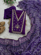 Purple Chanderi Cotton Anarkali Suit With Bandhani Dupatta - BONYHUBSALWAR KAMEEZ